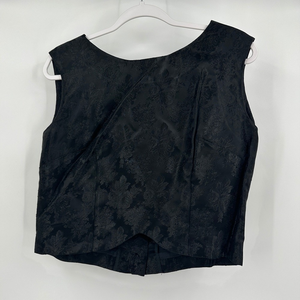 Vintage Womens 60s Handmade Black Floral Jacquard Sleeveless Top Button Back MCM